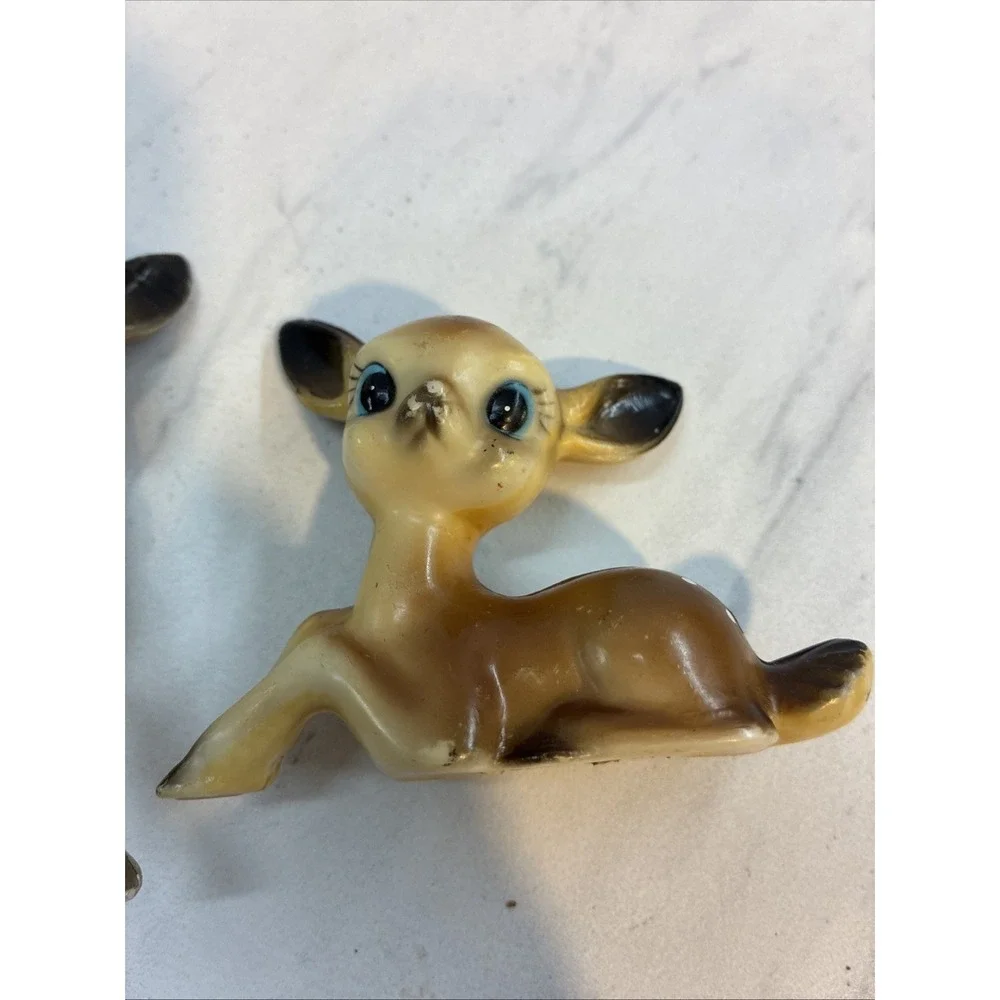 Vintage‎ Big Eye Christmas Reindeer Fawn Deer Bambi Look Figurine Hard Plastic